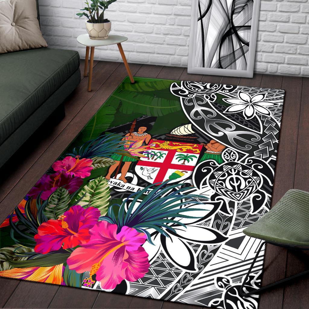 Fiji Area Rug - Turtle Plumeria Banana Leaf Crest - Polynesian Pride