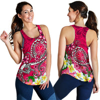 Hawaii Women's Racerback Tank - Turtle Plumeria Polynesian Tattoo Pink Color - Polynesian Pride
