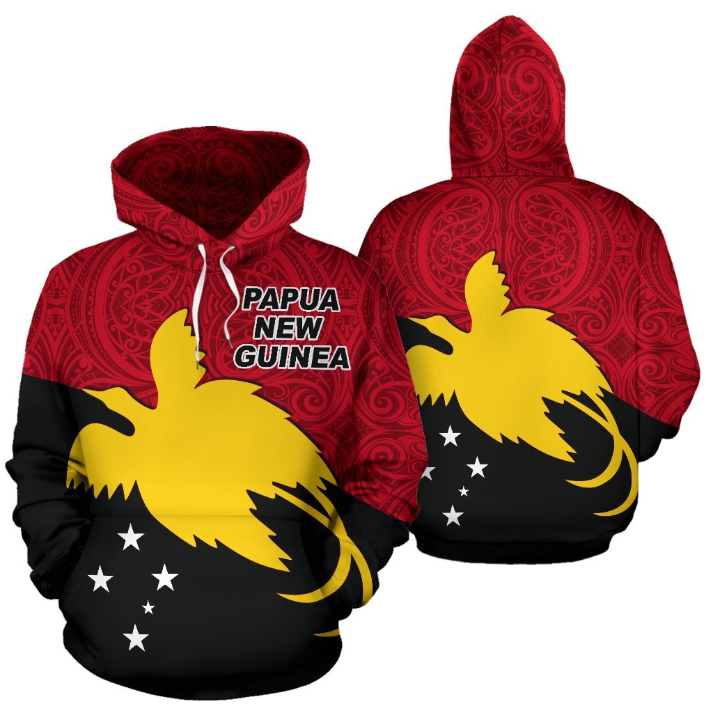 Papua New Guinea Hoodie Papua New Guinea Flag Polynesian Tattoo Unisex Black x Red - Polynesian Pride
