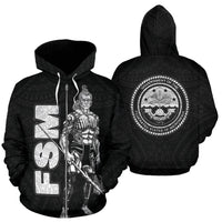 Federated States of Micronesia Zip up Hoodie Micronesian Warrior Unisex Black - Polynesian Pride