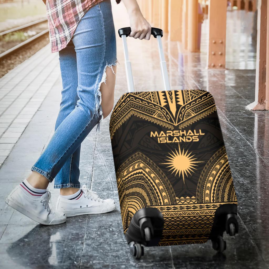 Marshall Islands Polynesian Chief Luggage Cover - Gold Version - Polynesian Pride