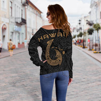 Hawaii Warrior And Hook Women's Off Shoulder Sweater - Polynesian Pride