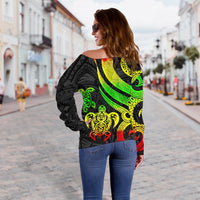 Fiji Polynesian Women Of Shoulder Sweater - Reggae Tentacle Turtle Crest - Polynesian Pride