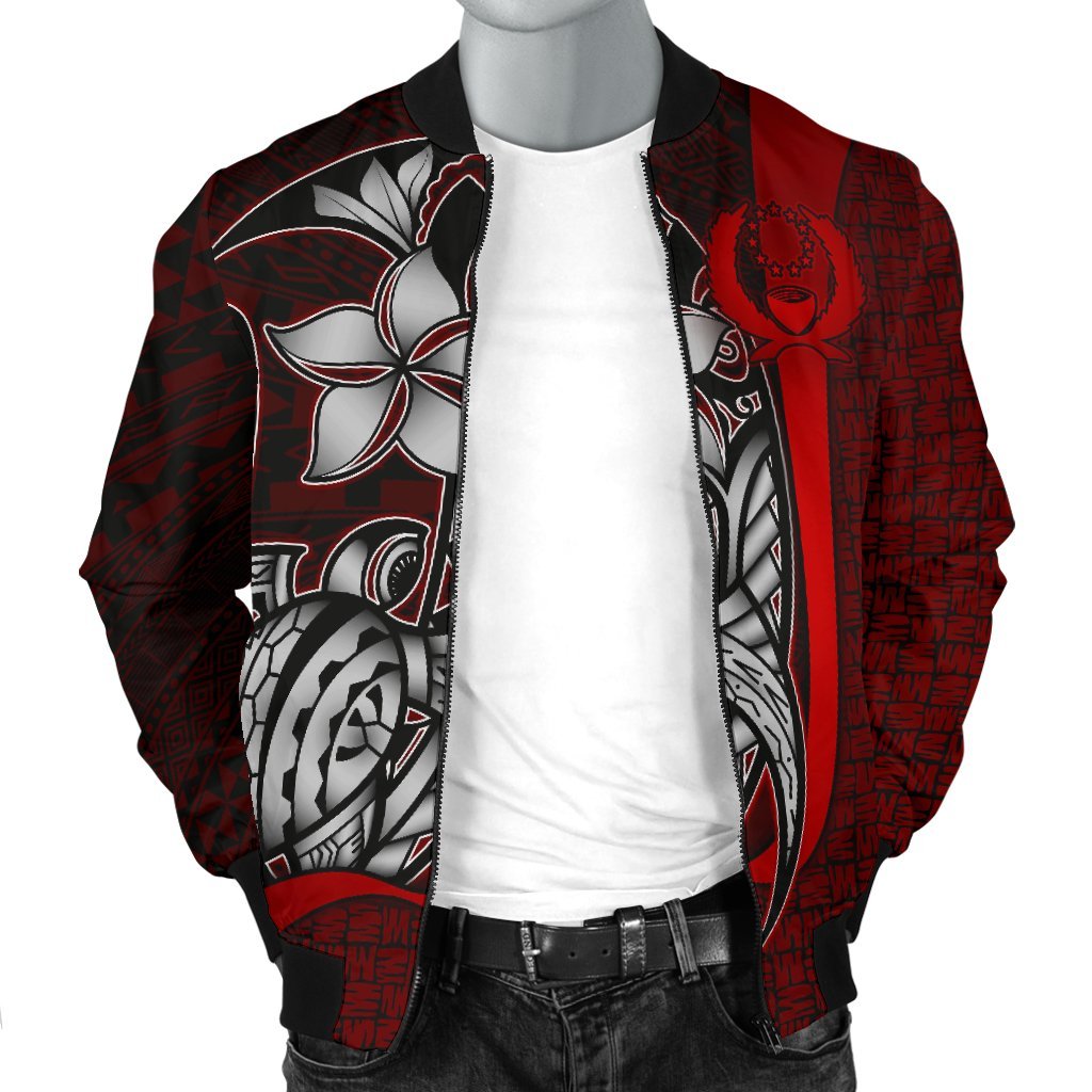 Pohnpei Micronesia Men's Bomber Jackets Red - Turtle With Hook - Polynesian Pride