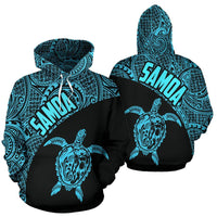 Samoa Hoodie Samoa Turtle Mermaid Polynesian Tattoo Blue Unisex Black - Polynesian Pride