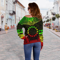 Cook Islands Polynesian Chief Custom Personalised Women's Off Shoulder Sweater - Reggae Version - Polynesian Pride