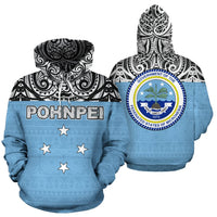 Pohnpei All Over Hoodie Polynesian Hoodie Style Unisex White - Polynesian Pride