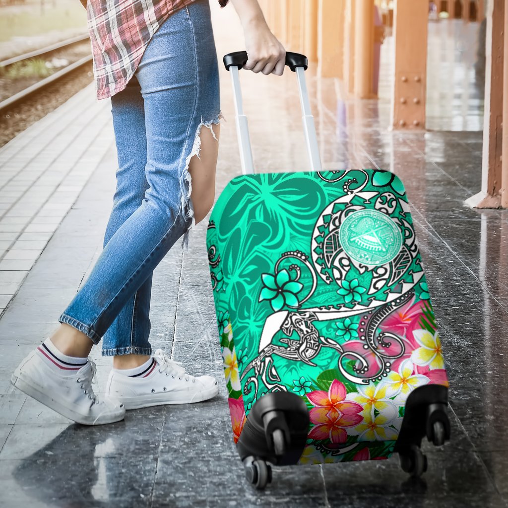 American Samoa Polynesian Luggage Covers - Turtle Plumeria (Turquoise) - Polynesian Pride