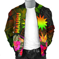 Nauru Polynesian Men's Bomber Jacket - Hibiscus and Banana Leaves - Polynesian Pride