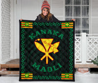 Kanaka Maoli Flag Polynesian Premium Quilt Green - Love Style - Polynesian Pride