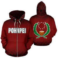 Pohnpei All Over Zip up Hoodie Red Fog Style Unisex Red - Polynesian Pride