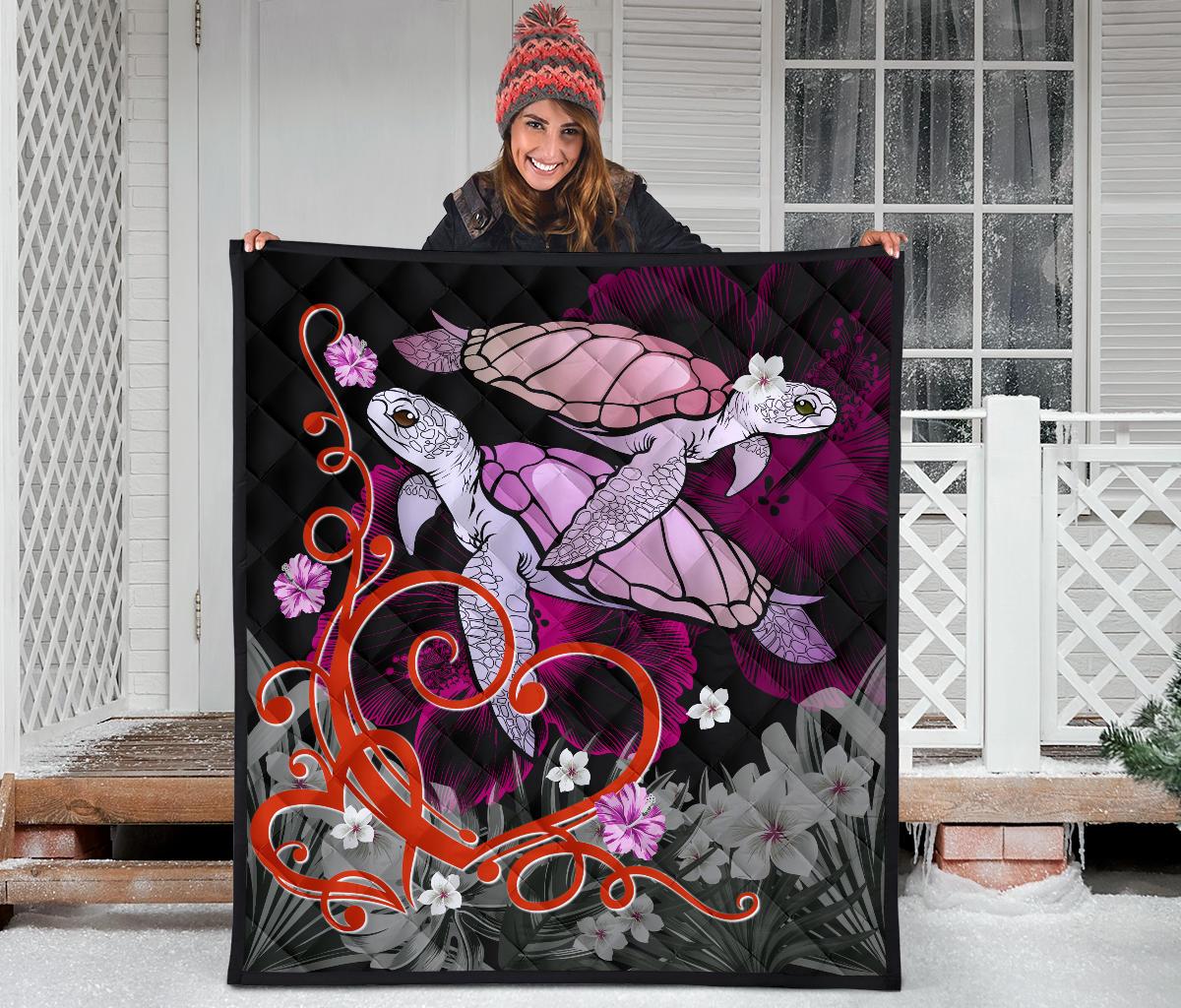 Hawaii Turtle Couple Valentine's Hibiscus Plumeria Premium Quilt - Valentine Style - AH - Polynesian Pride