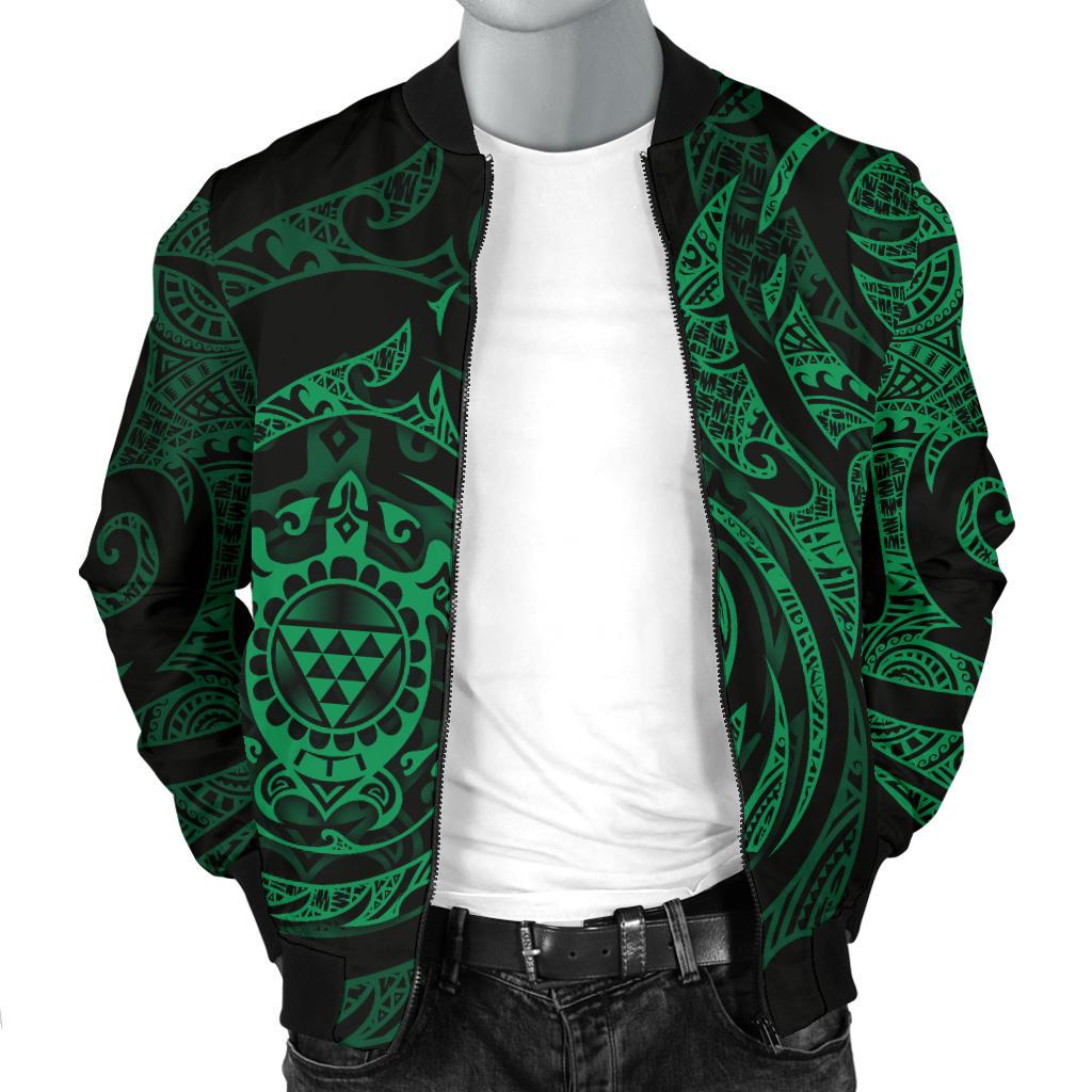 Polynesian Hawaii Men's Bomber Jacket - Green Turtle Tribal - Polynesian Pride