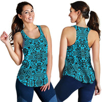 Polynesian Kakau Turtle Blue Women's Racerback Tank Top - Polynesian Pride