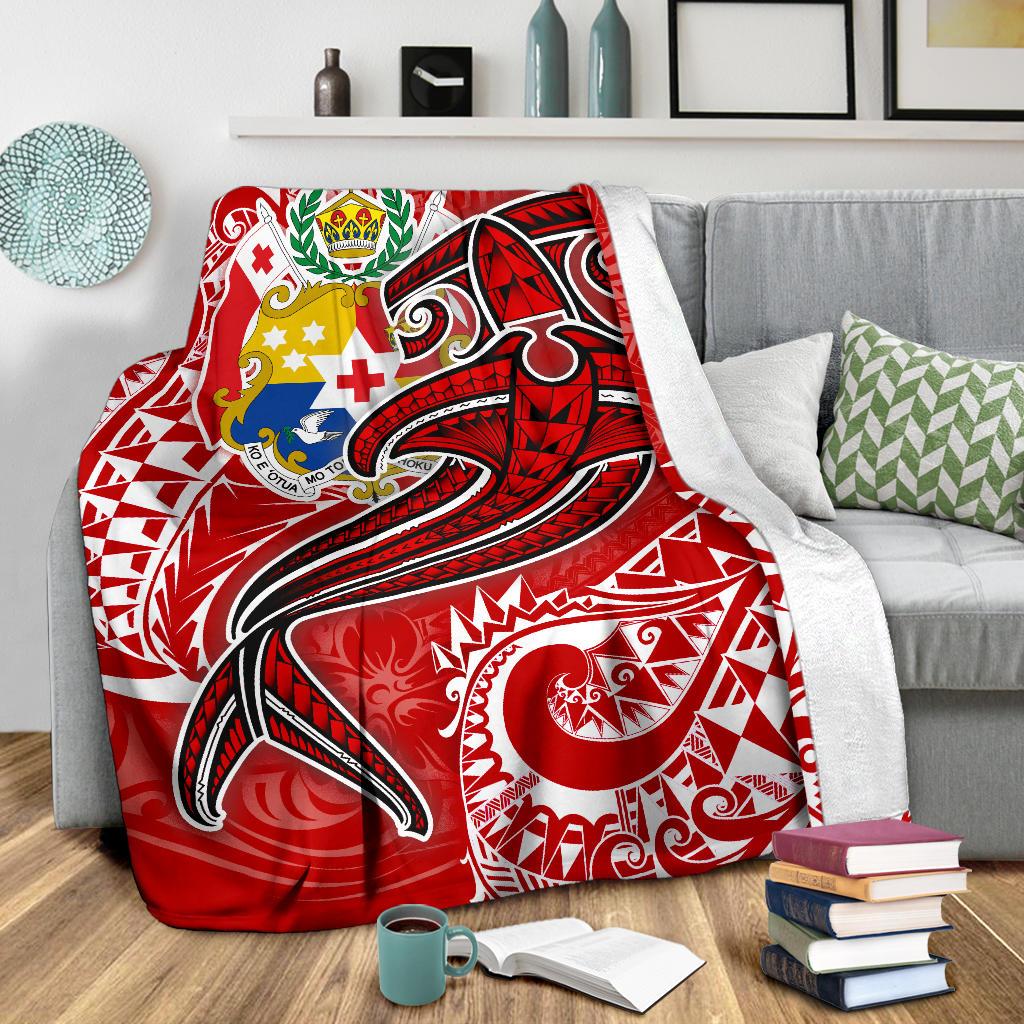 Tonga Premium Blanket - Red Shark Polynesian Tattoo - Polynesian Pride