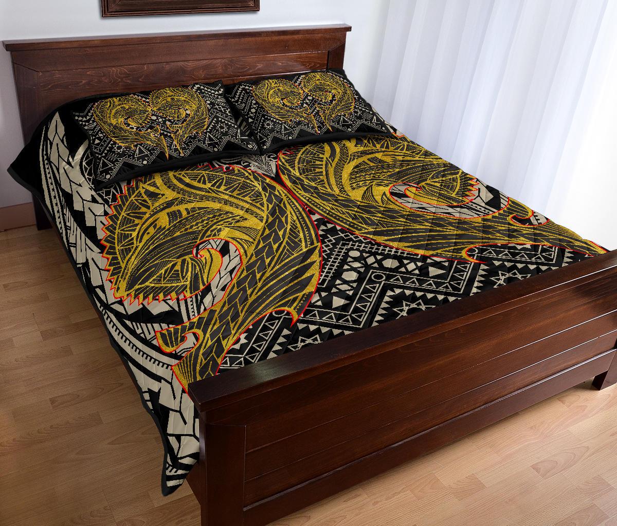 Polynesian Quilt Bed Set - Polynesian Maori Tattoo Wolf - Polynesian Pride