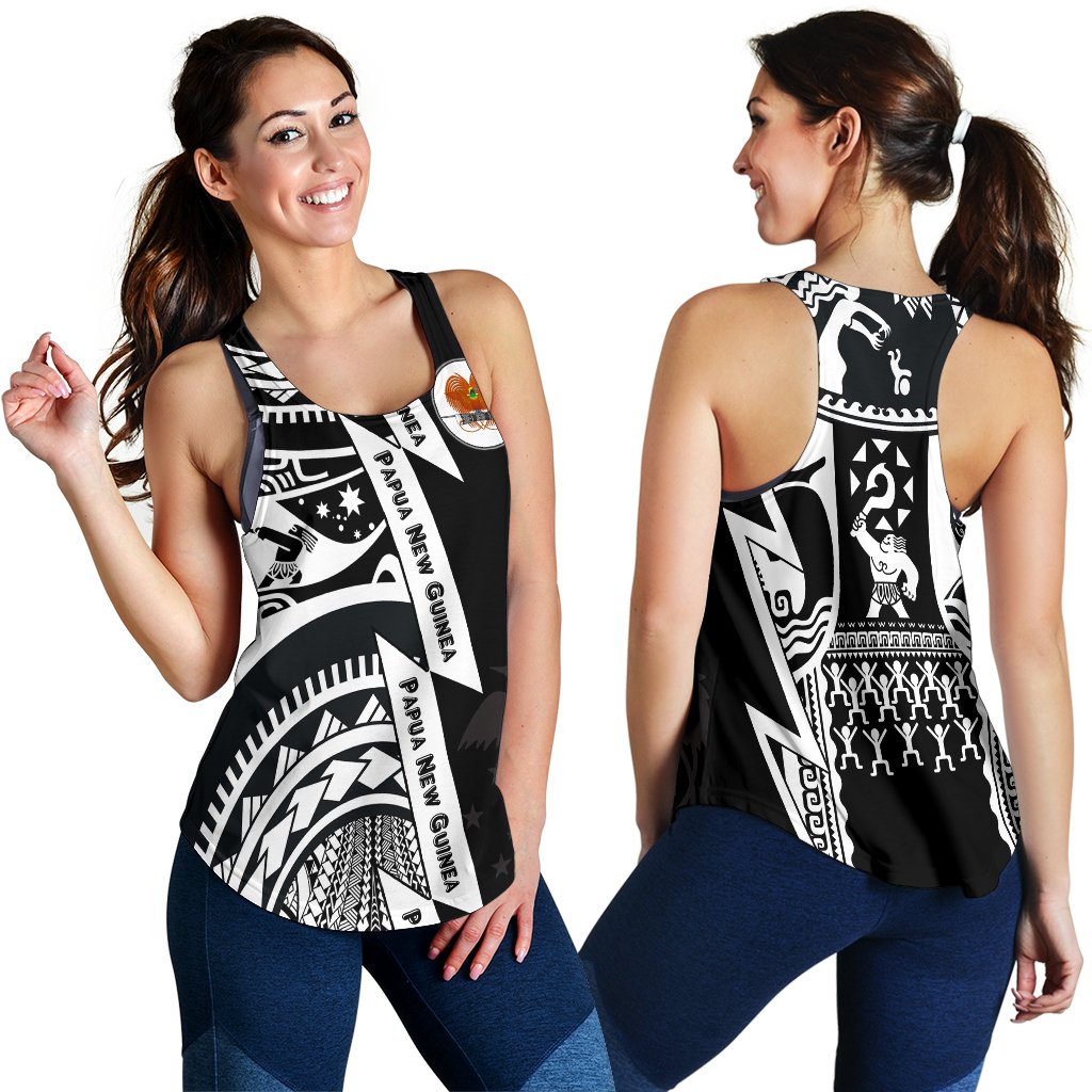 Polynesian Guinea Women's Racerback Tank - Moana Maui Tattoo With Coat Of Arm Guinea White - Polynesian Pride
