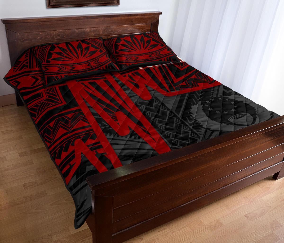 Pohnpei Quilt Bed Set - Pohnpei Seal In Heartbeat Patterns Style (Red) - Polynesian Pride
