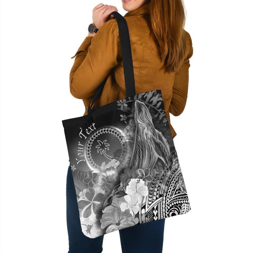 Custom Personalised Chuuk Tote Bags - Humpback Whale with Tropical Flowers (White) Tote Bag One Size White - Polynesian Pride