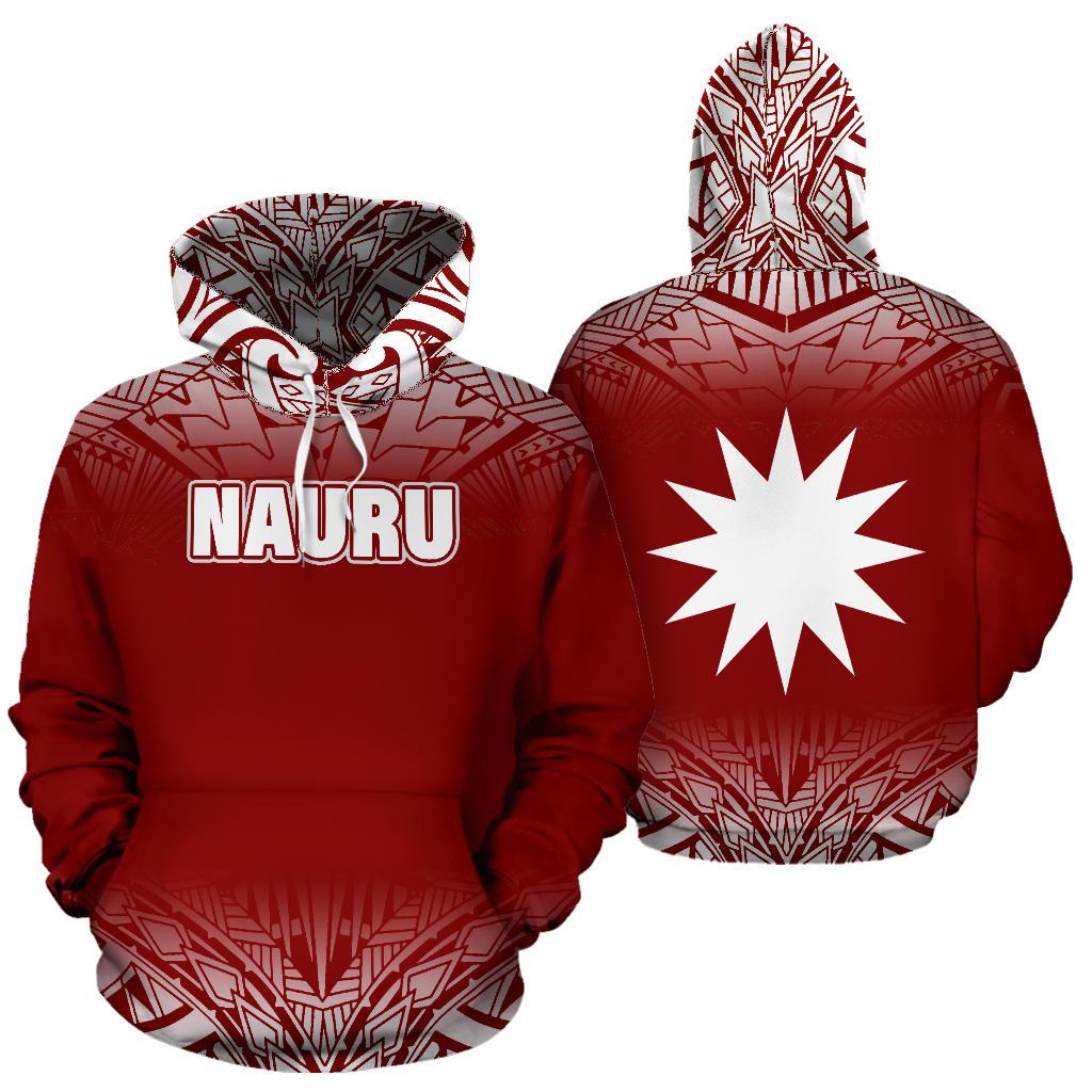 Nauru All Over Hoodie Fog Red Unisex Red - Polynesian Pride