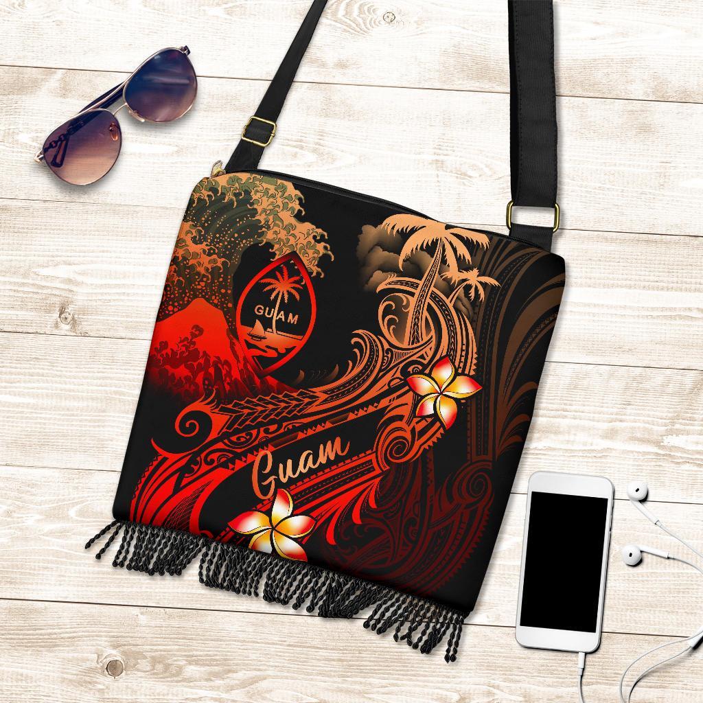 Guam Polynesian Boho Handbag - Plumeria Flowers And Waves - Polynesian Pride
