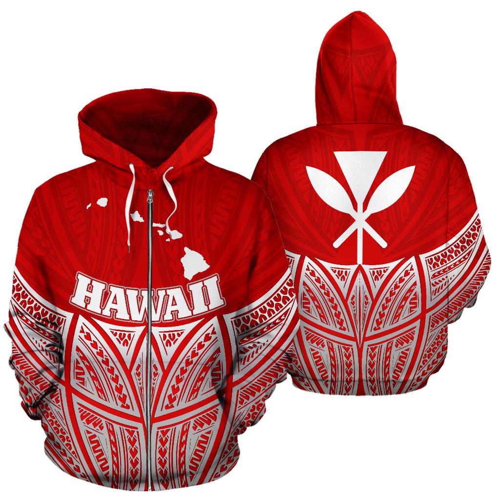 Hawaii Polynesian Zip up Hoodie Red Pride Map and Seal Unisex Red - Polynesian Pride