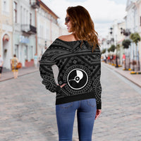 Yap Women's Off Shoulder Sweater - Yap Seal With Polynesian Tattoo Style - Polynesian Pride