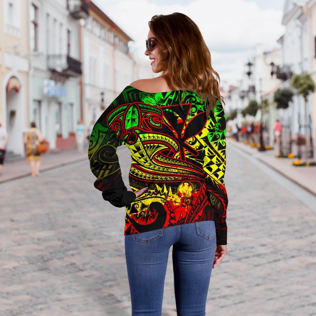 Hawaii Polynesian Women's Off Shoulder Sweater - Kanaka Maoli Reggae Shark Polynesian Tattoo - Polynesian Pride