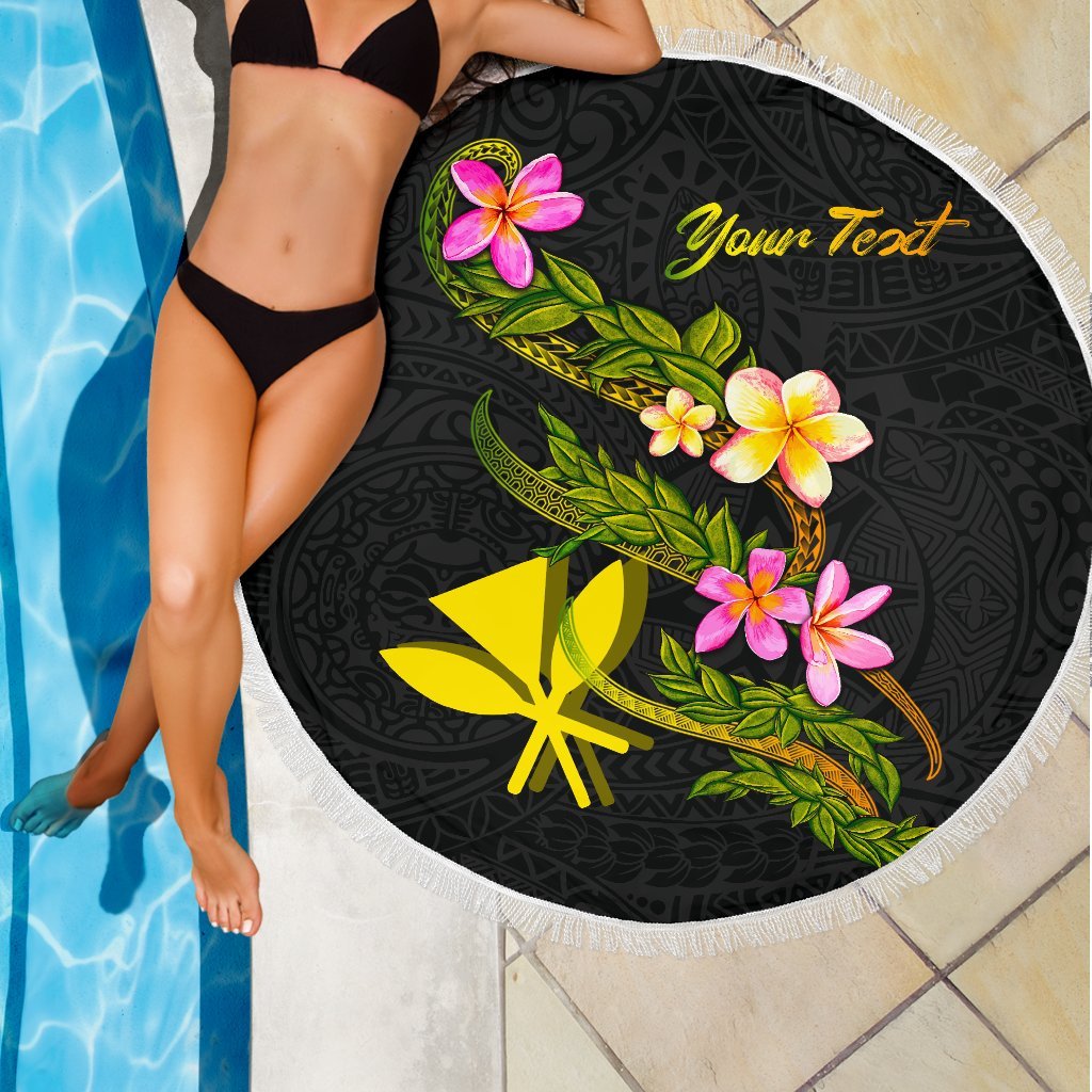 Hawaii Custom Personalised Beach Blanket - Plumeria Tribal - Polynesian Pride