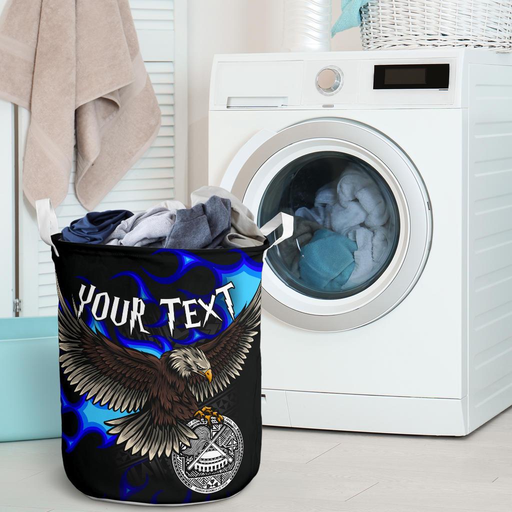 American Samoa Polynesian Custom Personalised Laundry Basket - Eagle With Flame Blue - Polynesian Pride