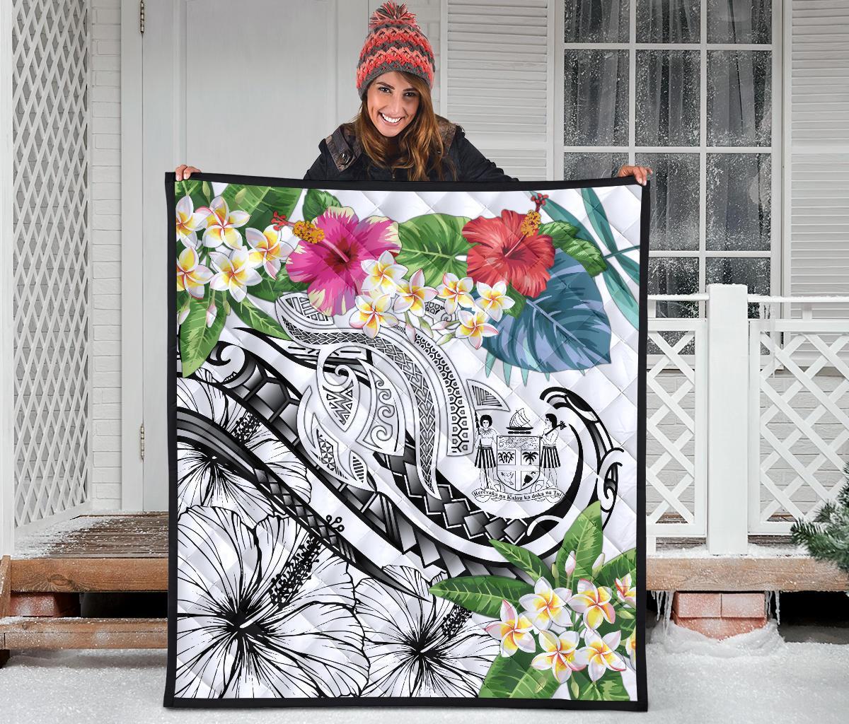 Fiji Polynesian Premium Quilt - Summer Plumeria (White) - Polynesian Pride