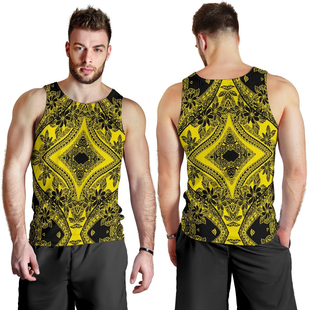 Polynesian Plumeria Mix Yellow Black Hawaii Men's Tank Top - Polynesian Pride