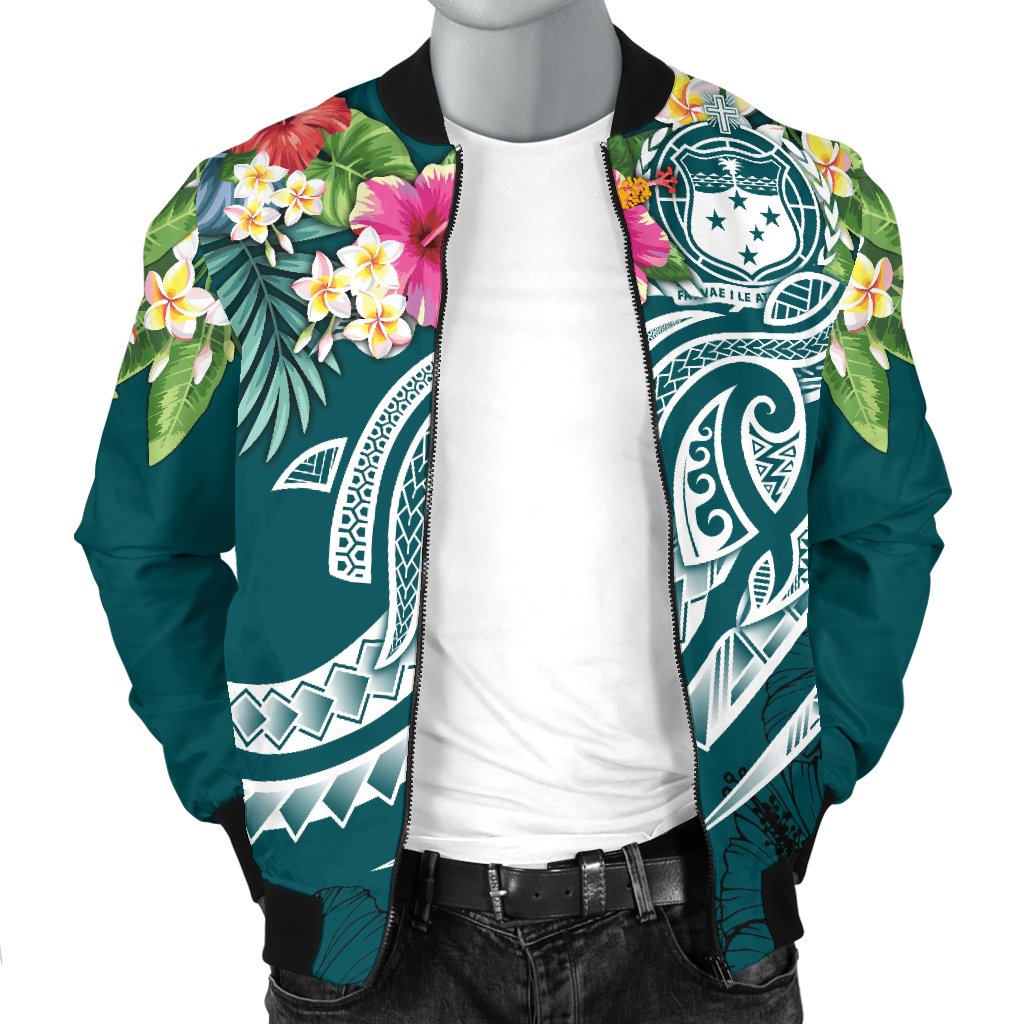 Samoa Polynesian Men's Bomber Jacket - Summer Plumeria - Polynesian Pride