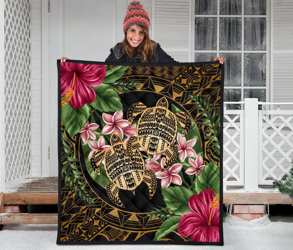 Hawaii Premium Quilt - Turtle Strong Pattern Hibiscus Plumeria Art AH - Polynesian Pride