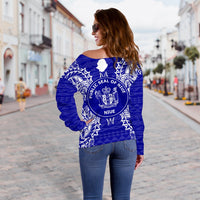 Niue Polynesian Shoulder Sweater Map Blue - Polynesian Pride