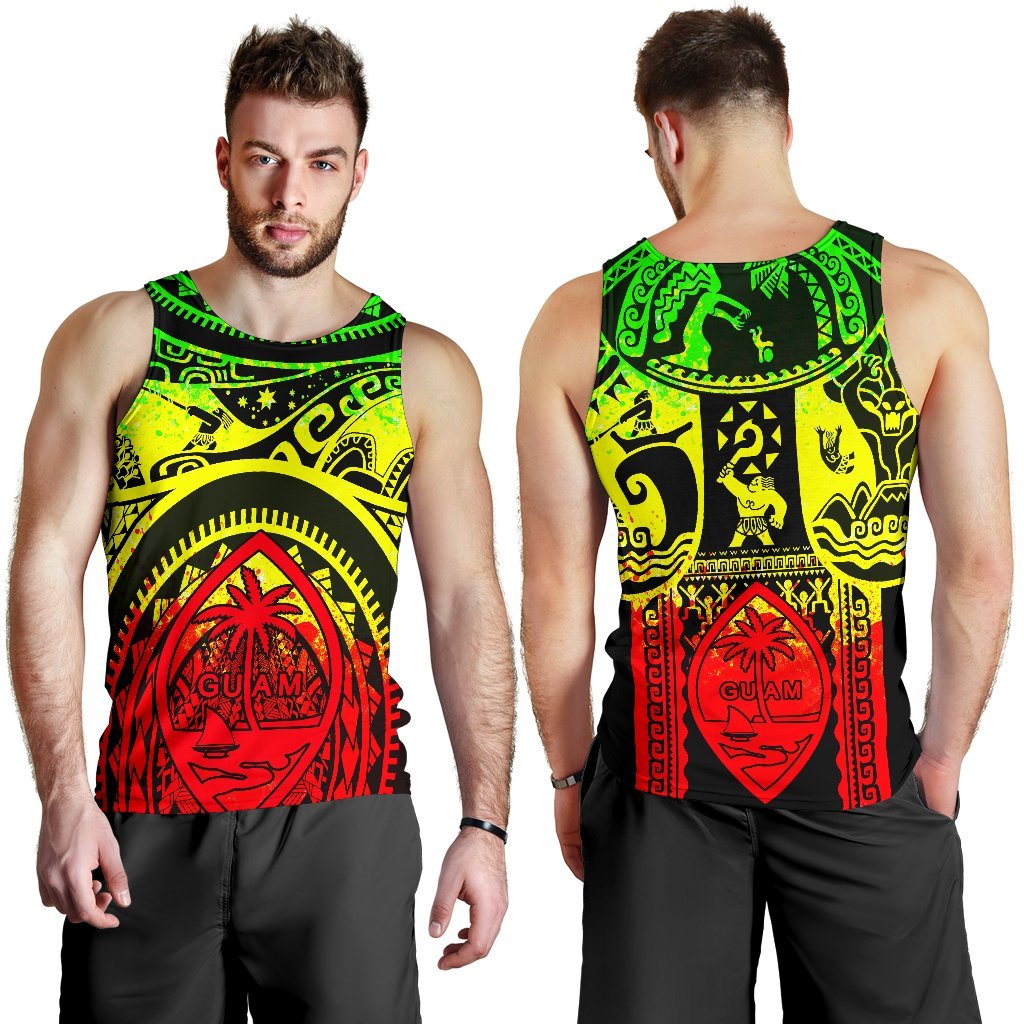 Polynesian Men's Tank Top - Guam Flag, Seal with Maui Moana Tattoo - Polynesian Pride