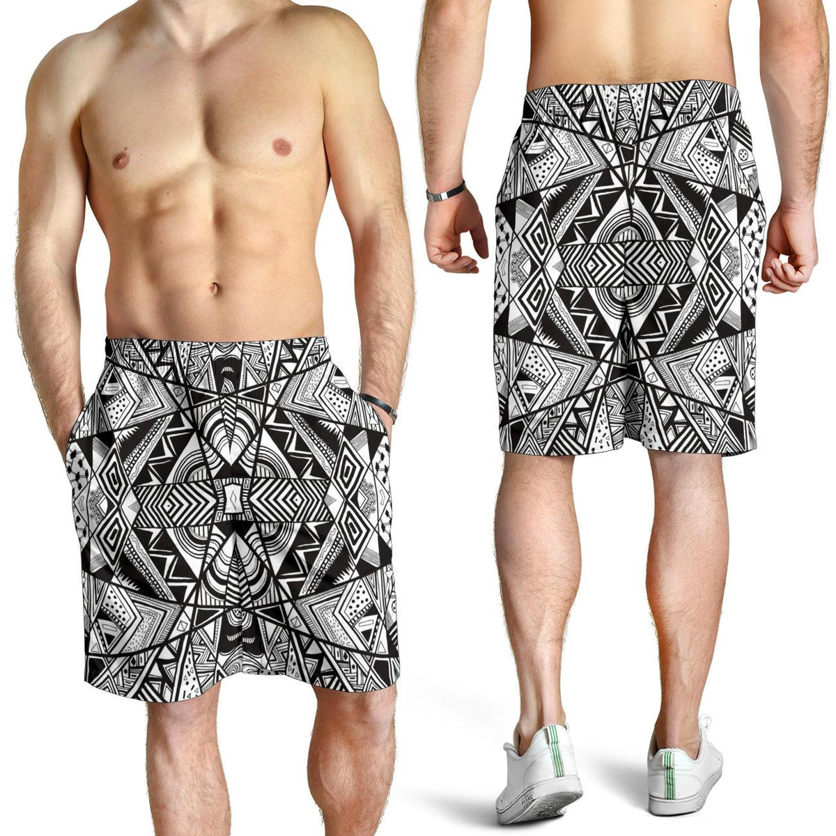 Polynesian Tribal Men's Shorts White And Black - Polynesian Pride