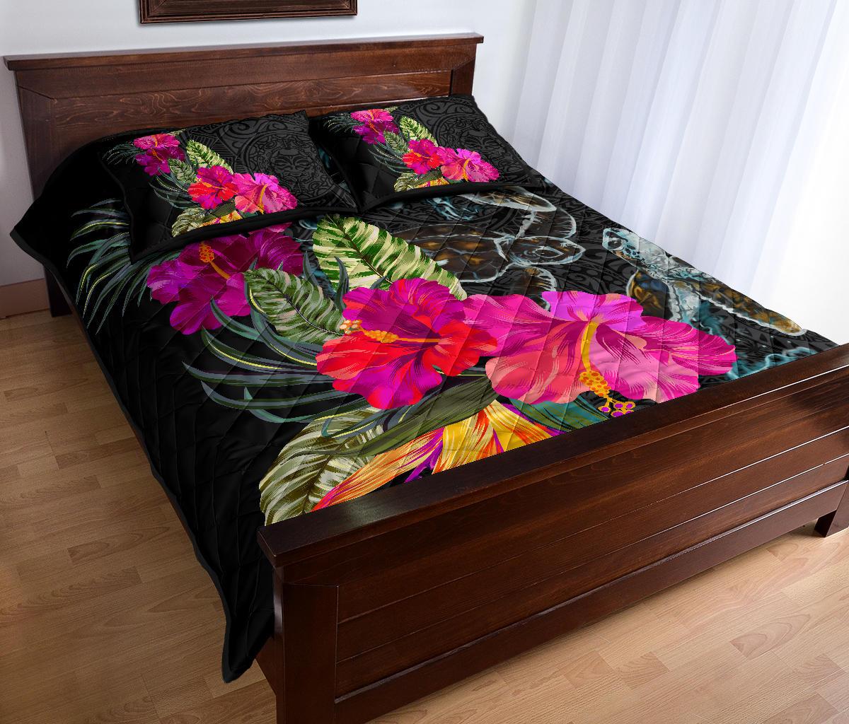 Polynesian Hibiscus Sea Turtle Quilt Bed Set - AH - King Style - Polynesian Pride