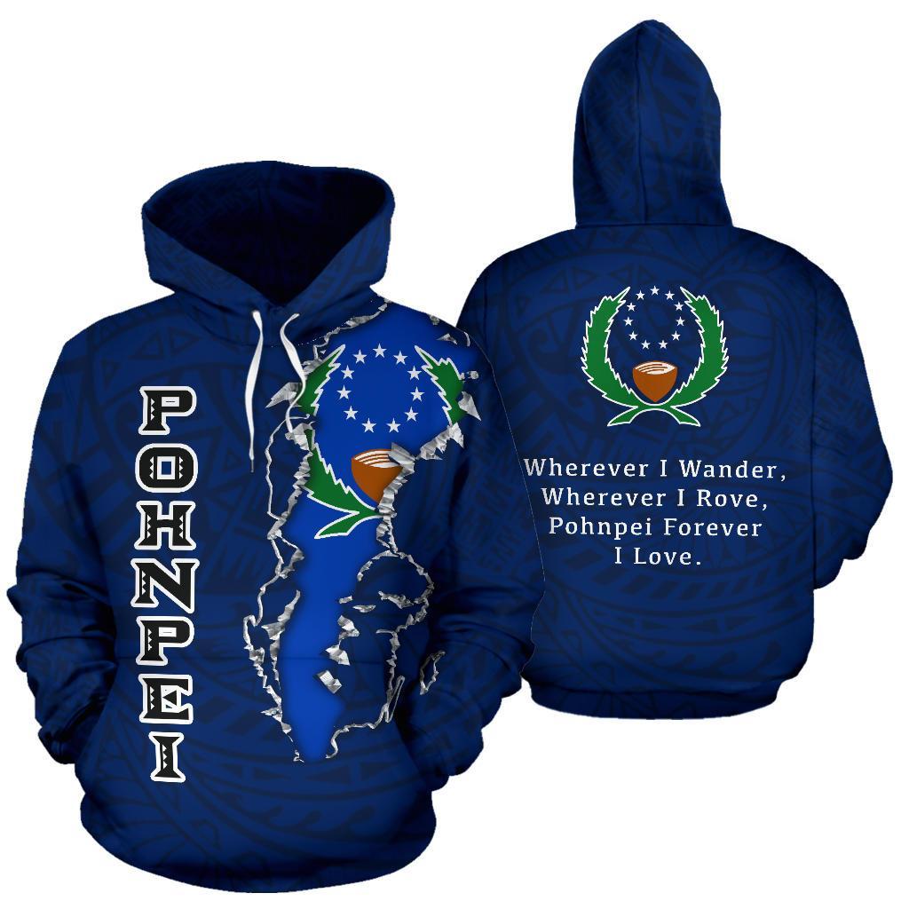 Pohnpei Hoodie Pohnpei Flag Forever I Love Unisex Blue - Polynesian Pride