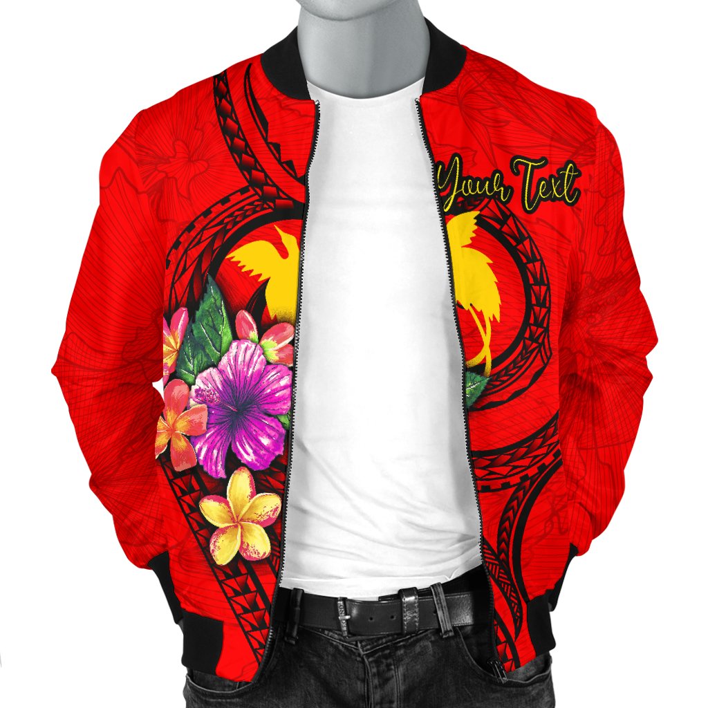 Papua New Guinea Polynesian Custom Personalised Men's Bomber Jacket - Floral With Seal Red - Polynesian Pride