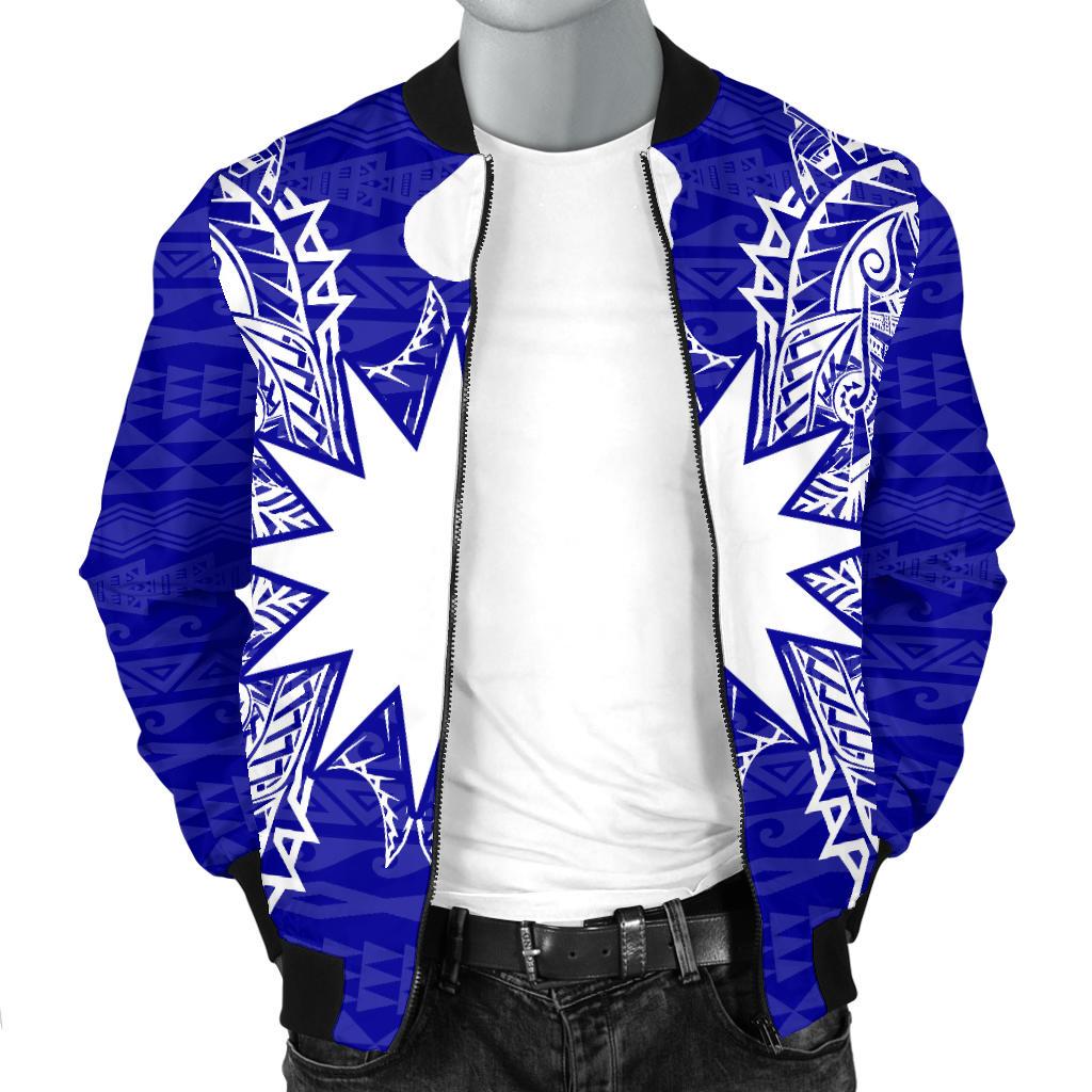Nauru Polynesian Men's Bomber Jacket Map Blue - Polynesian Pride