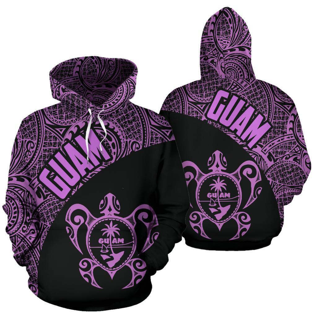 Guam Zip up Hoodie Guam Coat of Arm In Turtle Polynesian Tattoo Purple Unisex Purple - Polynesian Pride