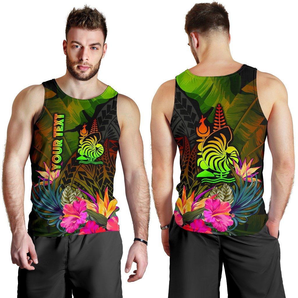 New Caledonia Polynesian Personalised Men's Tank Top - Hibiscus and Banana Leaves - Polynesian Pride
