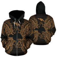 Papua New Guinea Polynesian All Over Zip up Hoodie Map Gold Unisex Gold - Polynesian Pride