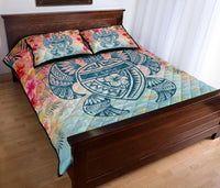 Hawaii Turtle Ohana Stary Night Hibiscus Quilt Bed Set - Polynesian Pride