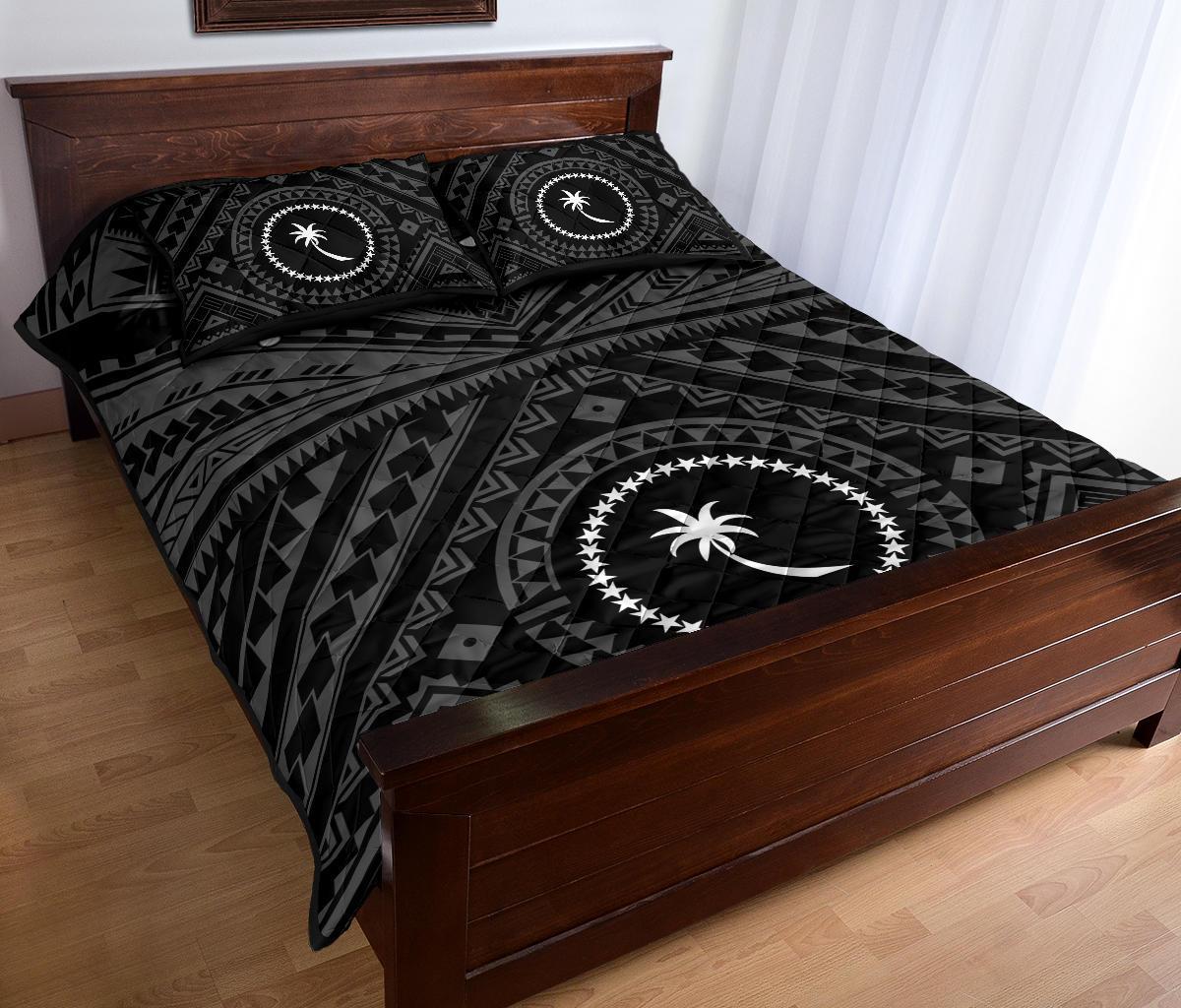 Chuuk Custom Personalised Quilt Bed Set - Chuuk Seal With Polynesian Tattoo Style ( Black) - Polynesian Pride