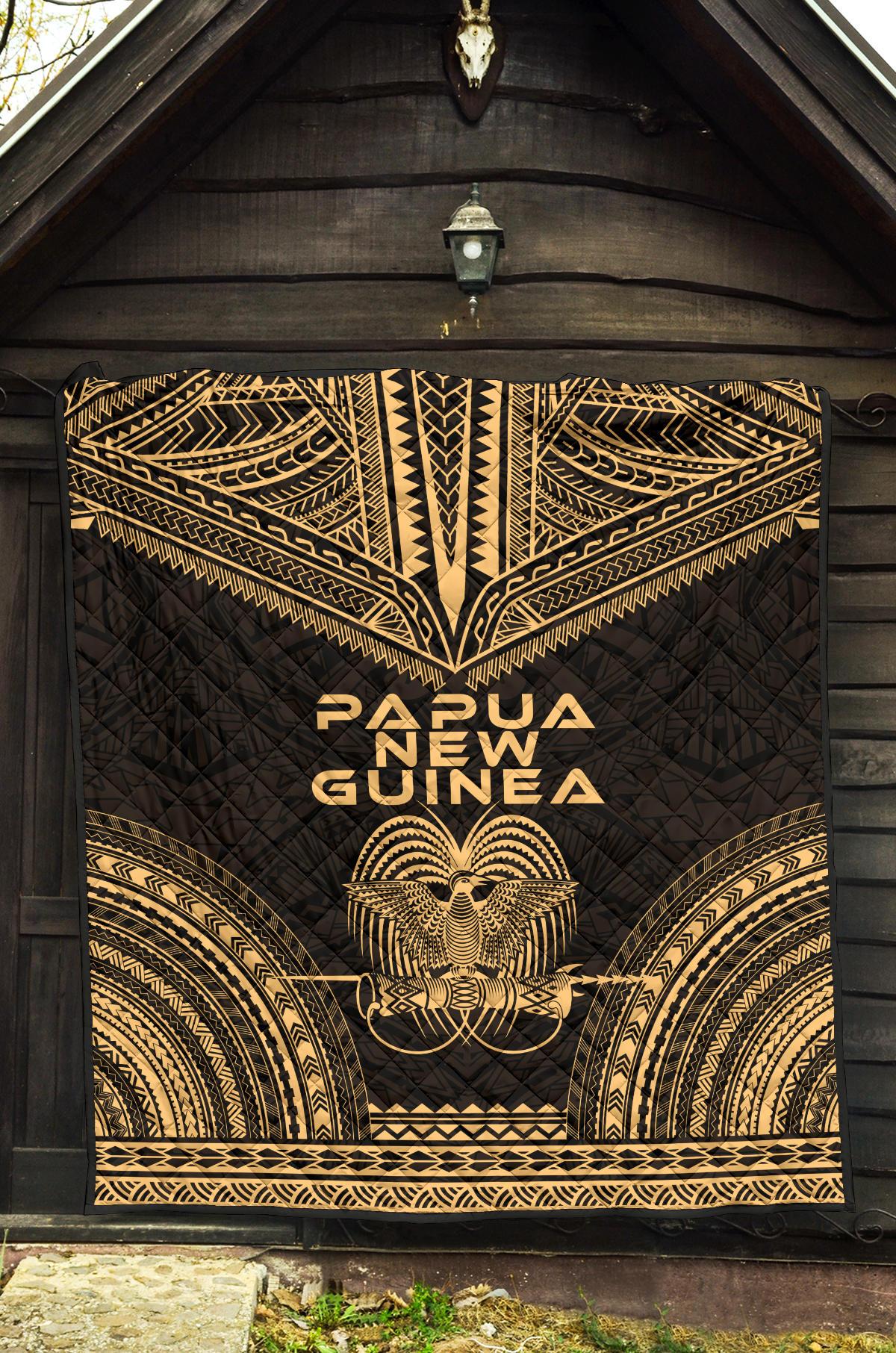 Papua New Guinea Premium Quilt - Papua New Guinea Coat Of Arms Polynesian Chief Gold Version - Polynesian Pride