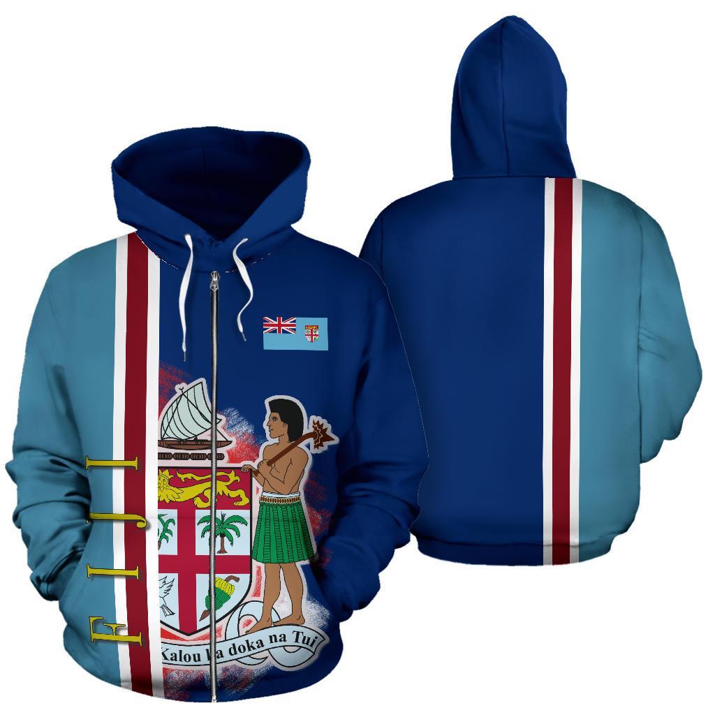 Fiji Zip up Hoodie Fiji Flag and Coat of Arms K13 Unisex Blue - Polynesian Pride