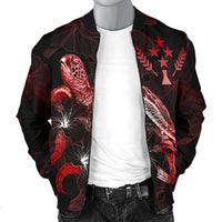 Kosrae Polynesian Men's Bomber Jacket - Turtle With Blooming Hibiscus Red - Polynesian Pride