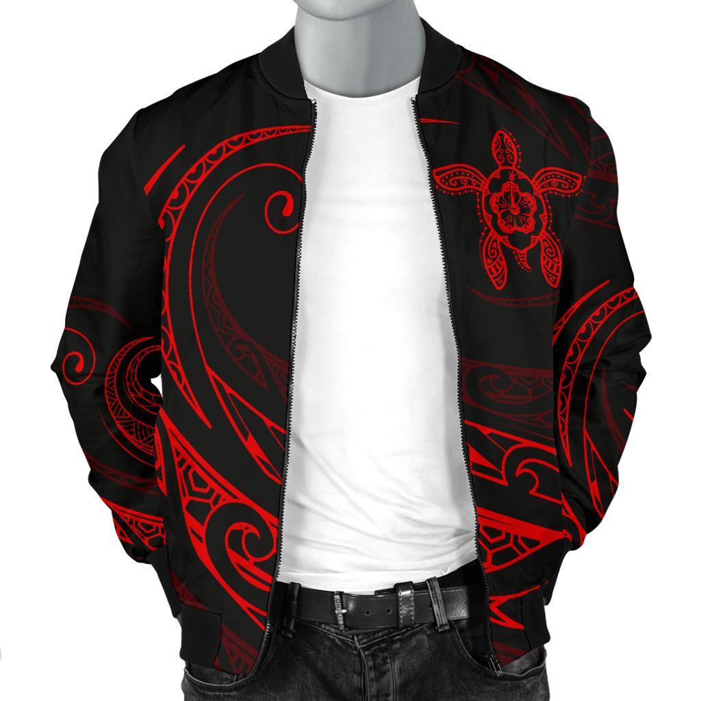 Hawaii Turtle Polynesian Mens Bomber Jacket - Red - Frida Style - Polynesian Pride